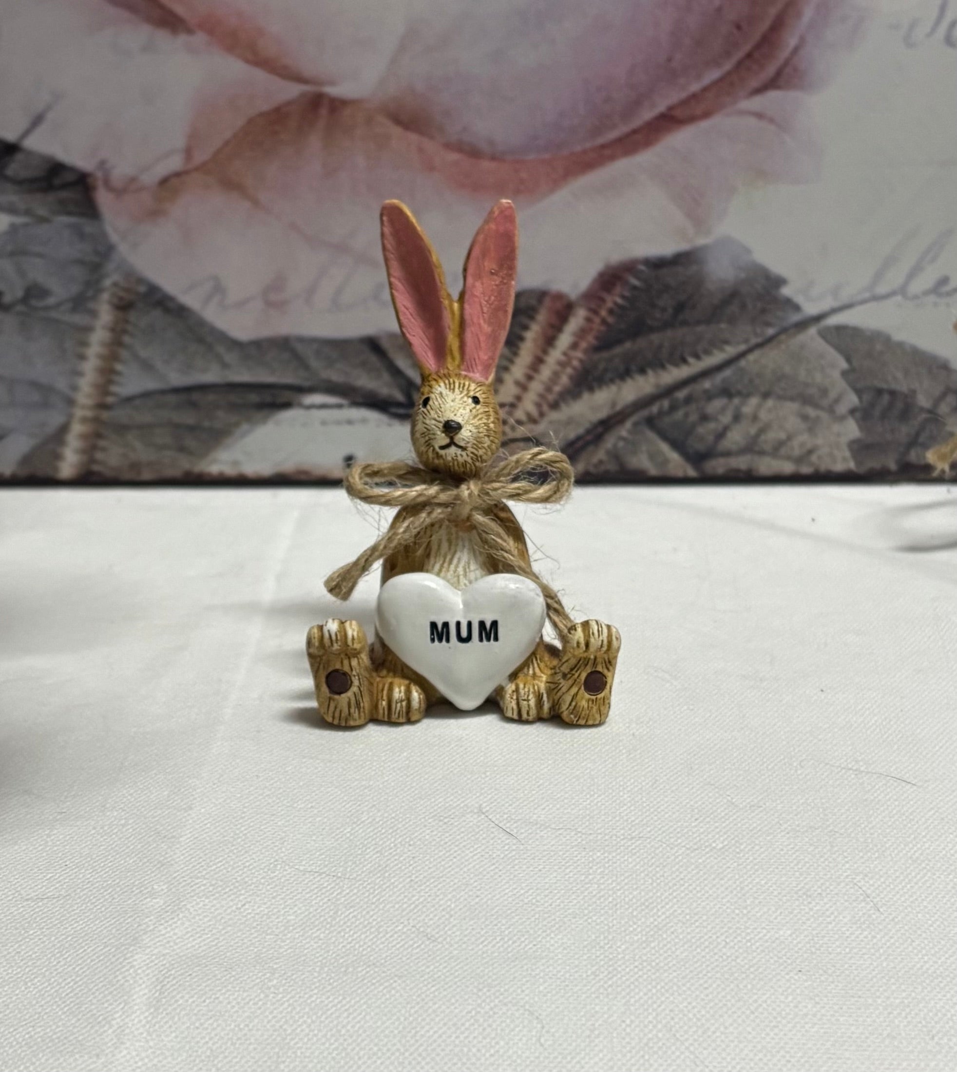 Sitting Brown Bunny with Mum Heart Figure Ornament