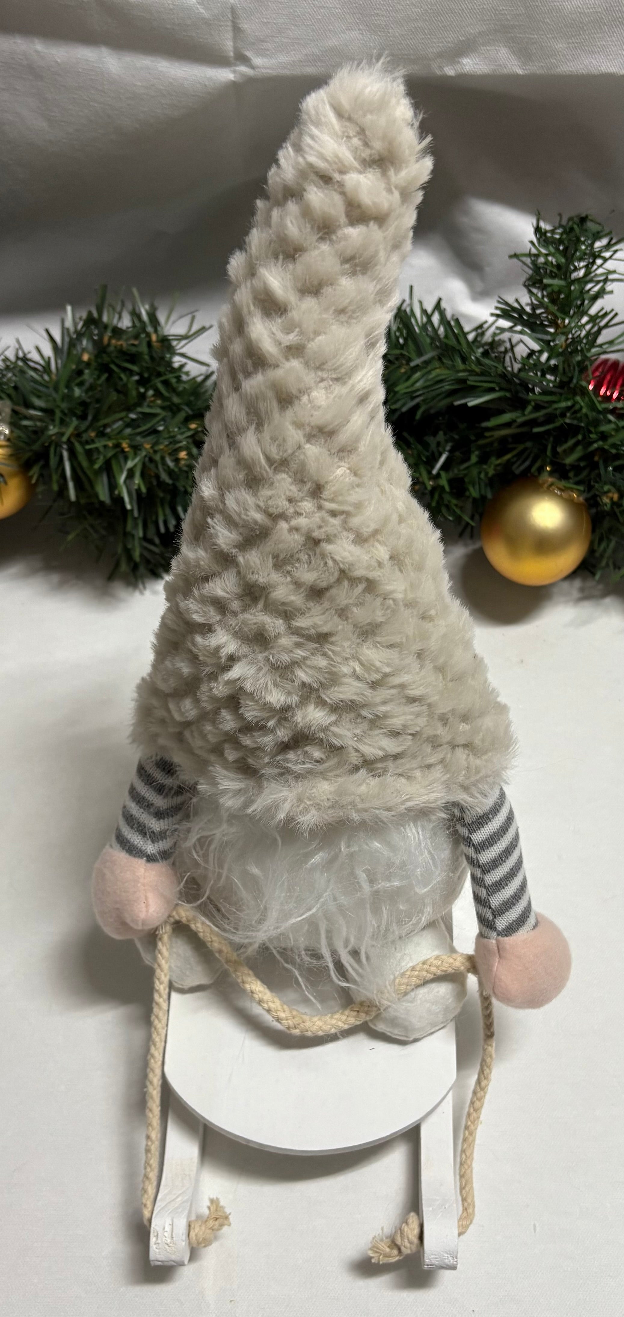 Plush Gonk on a Wooden Sleigh Christmas Decoration