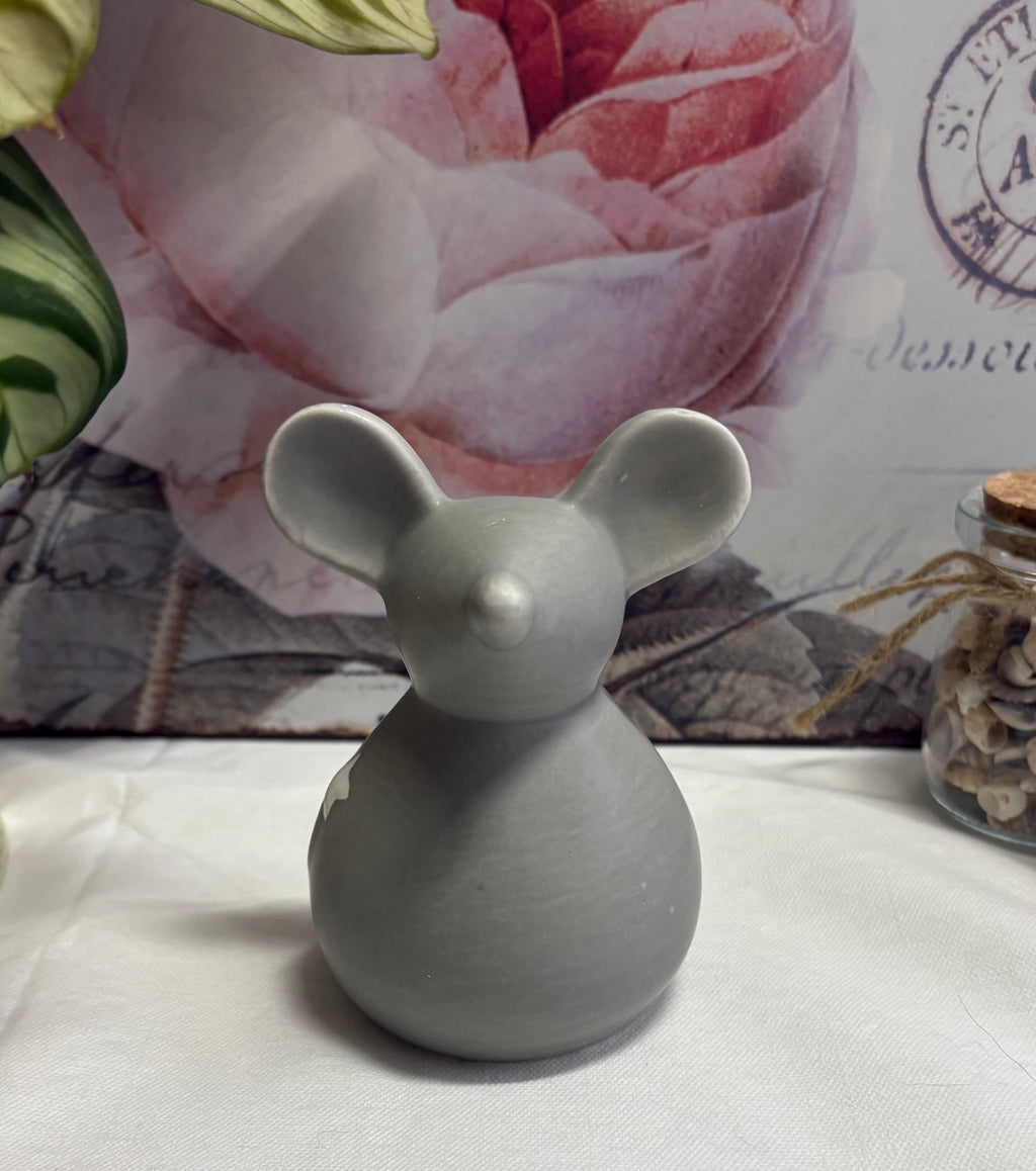 Ceramic Grey Mouse Ornament with White Star