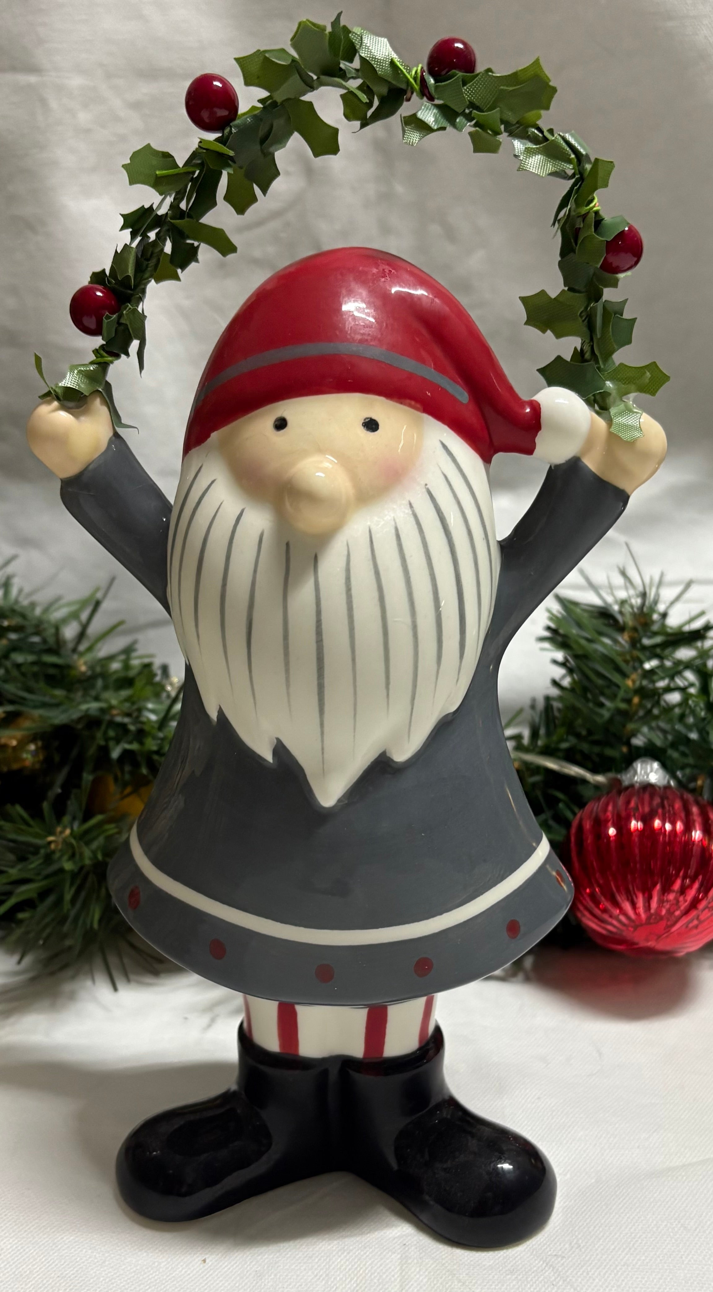 Ceramic Santa with Holly Garland Ornament