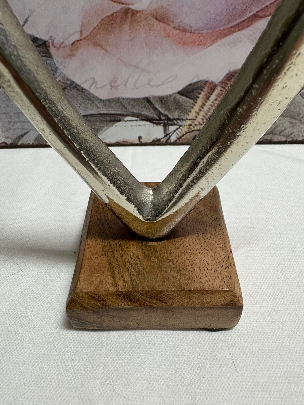 Silver Heart On Wooden Base Ornament, 22cm