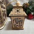 LED Light Up Hanging Wooden Lantern with Christmas Scene