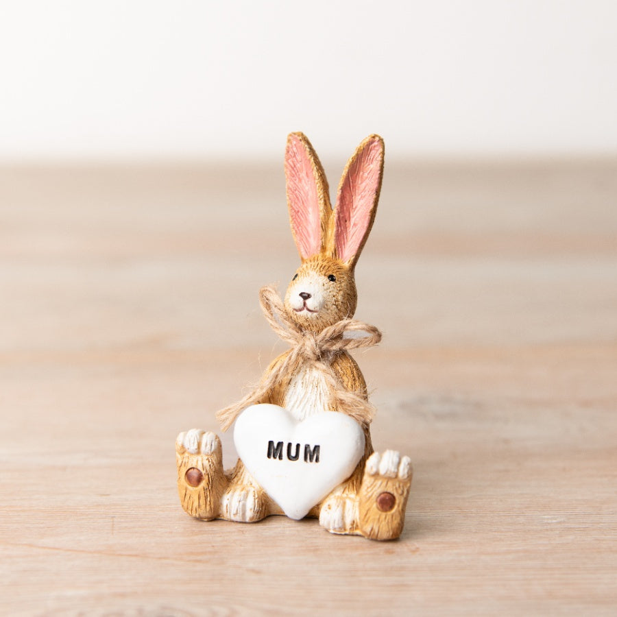 Sitting Brown Bunny with Mum Heart Figure Ornament