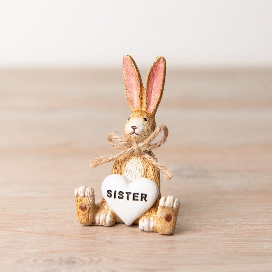 Sitting Brown Bunny with Sister Heart Figure Ornament