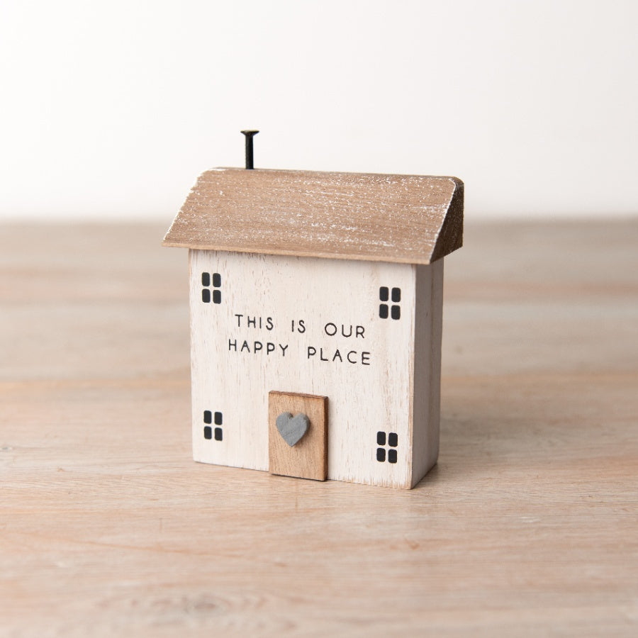 Happy Place Wooden House Ornament, 9.5cm