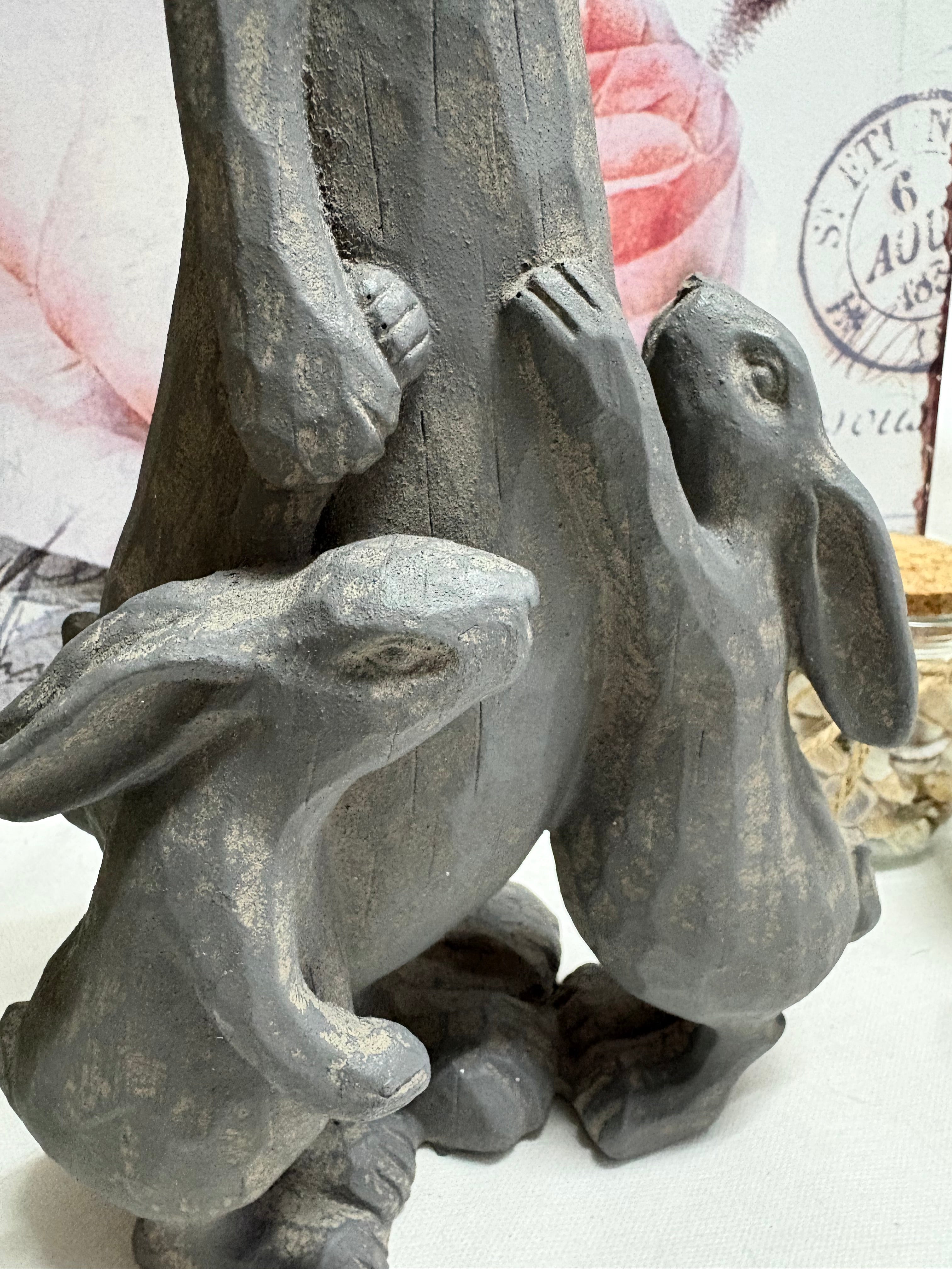 Hare and Leverets Resin Statue Ornament