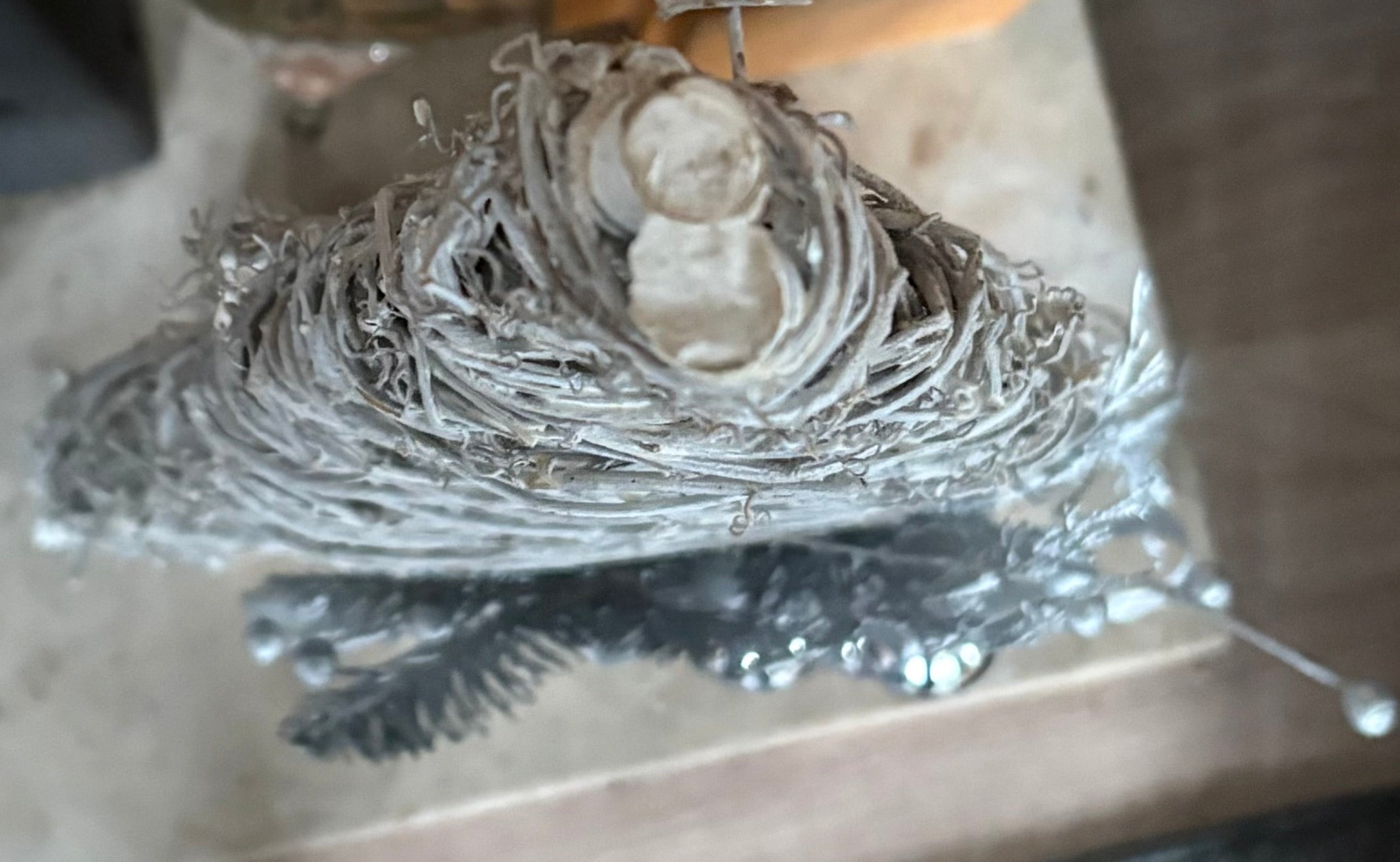 Silver & White Large Wooden Tree Ornament with Bow
