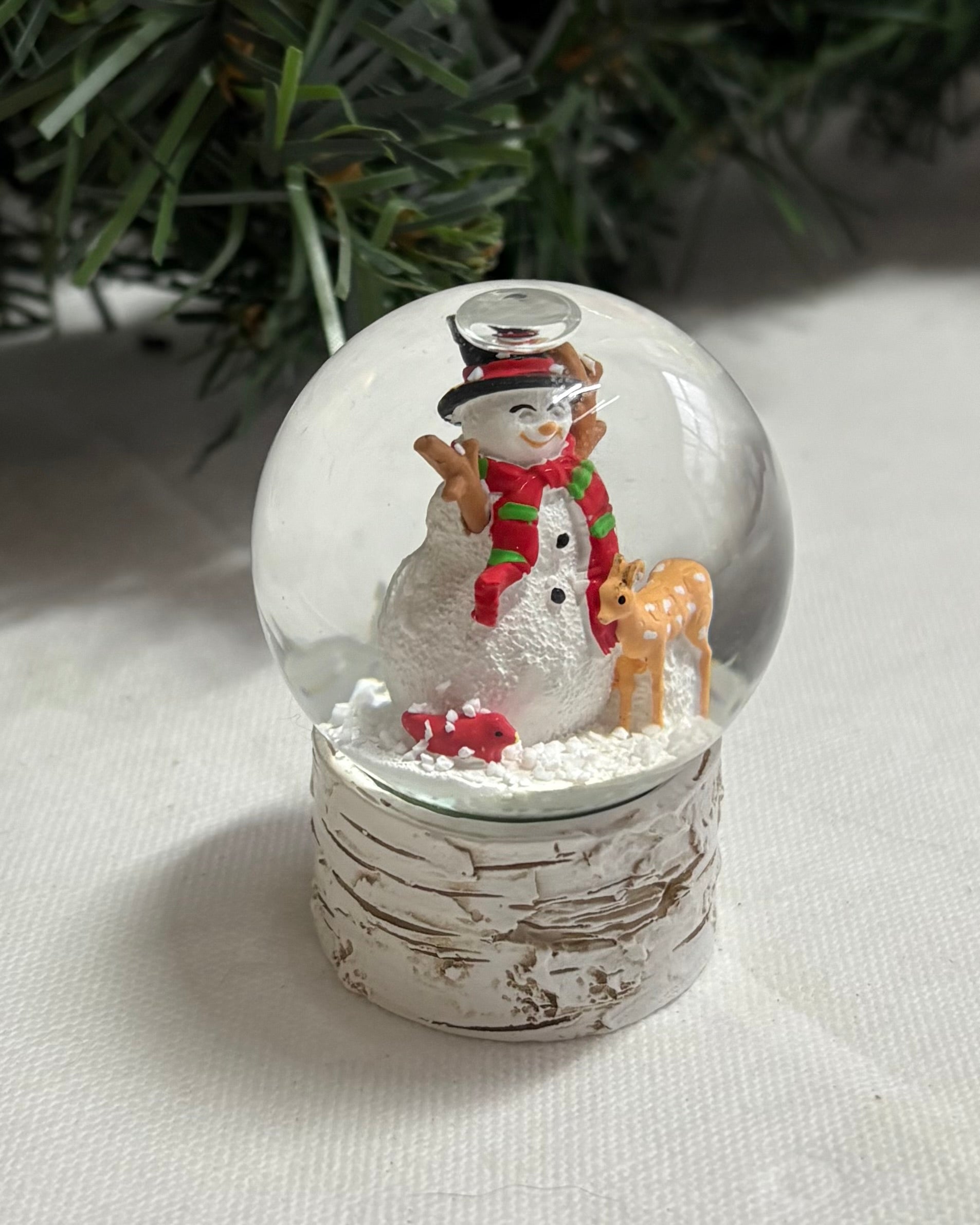 Mini Snowman Snow Globe with Reindeer - Rustic Christmas Decoration