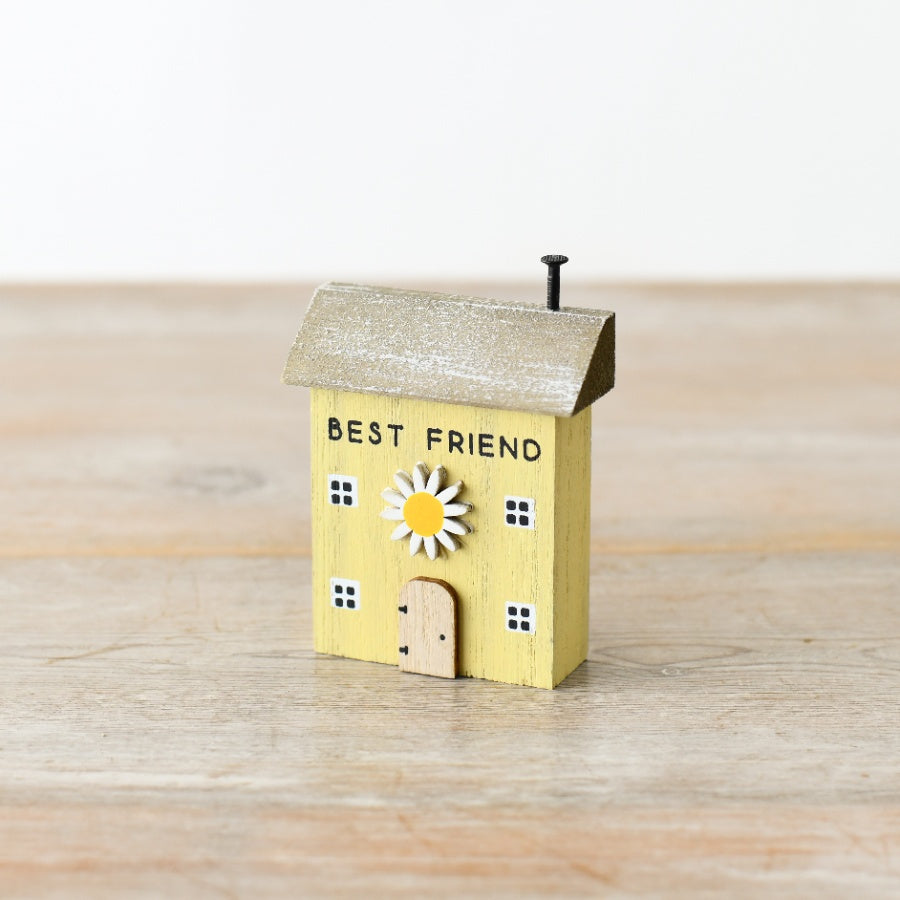 Yellow 'Best Friend' Wooden House Ornament, 8.5cm