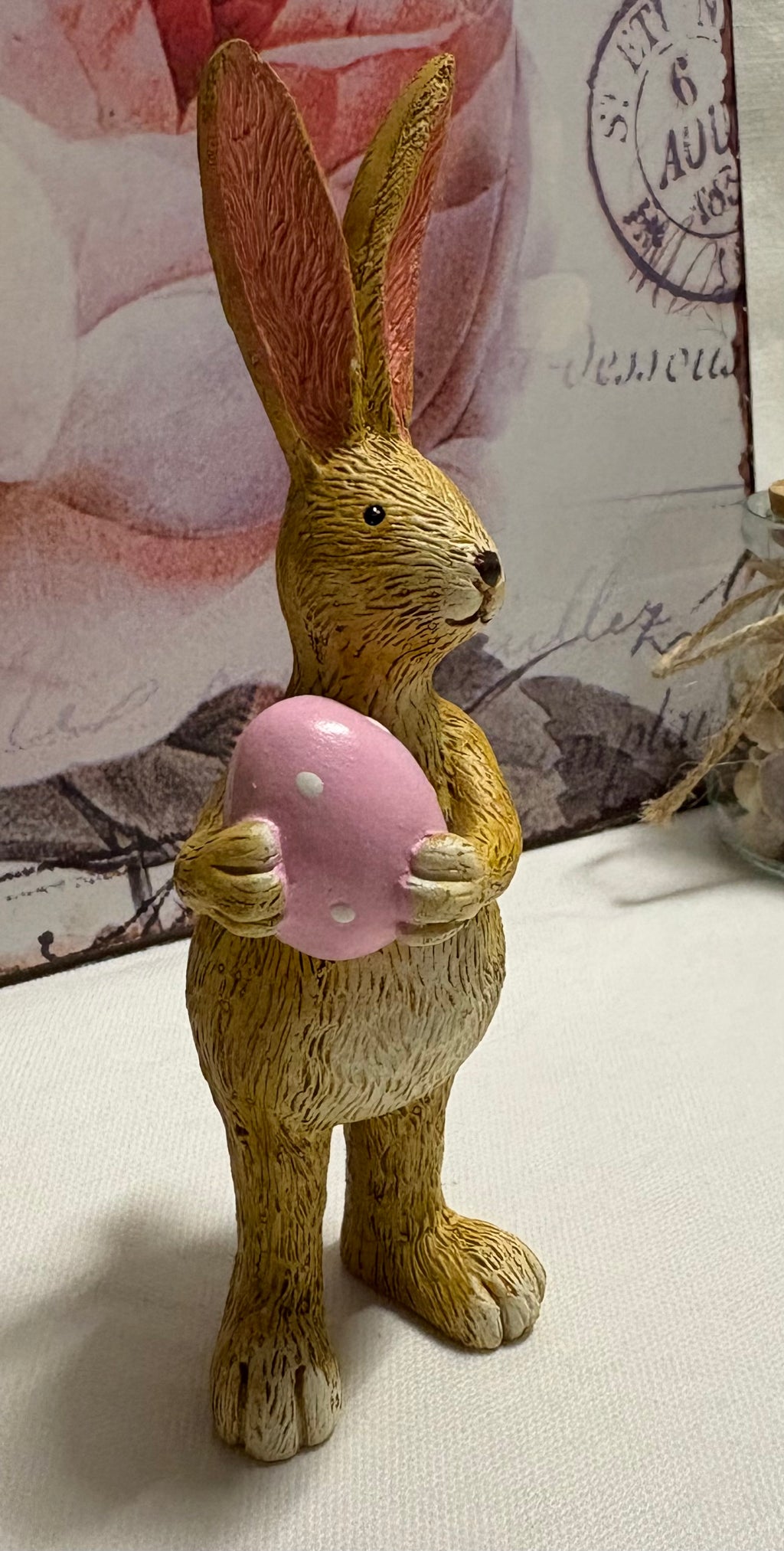Standing Pink Egg Bunny Resin Figure