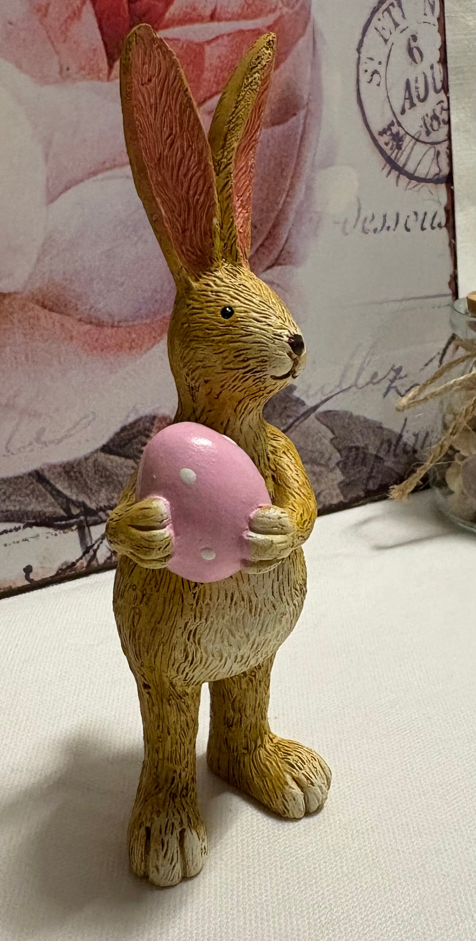 Standing Pink Egg Bunny Resin Figure