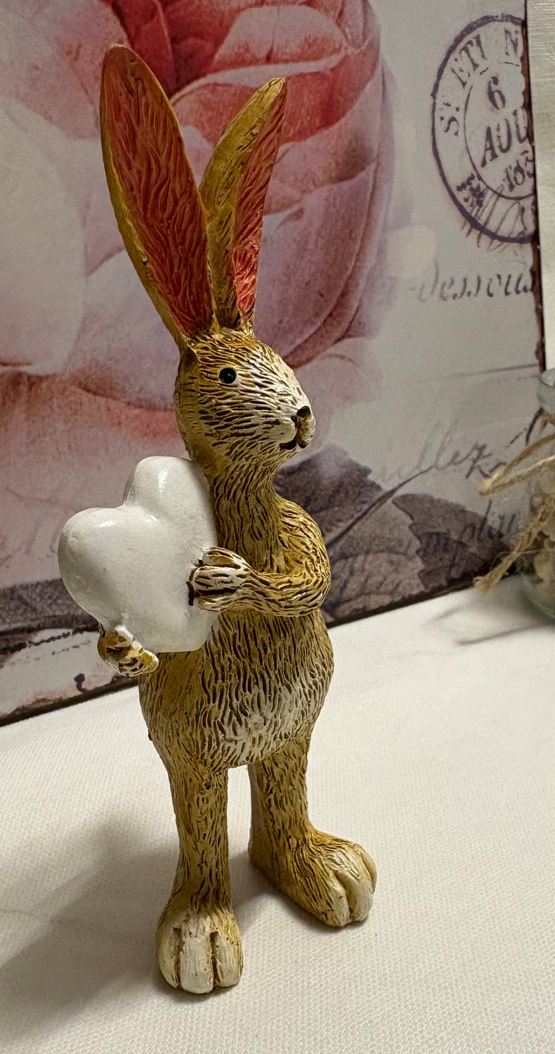 Standing White Heart Bunny Resin Figure