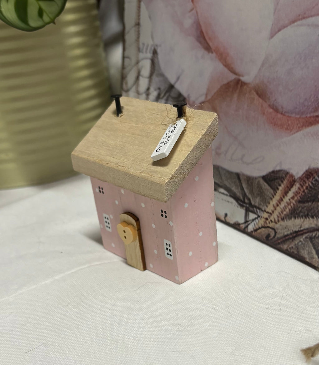 Pink Wooden 'Made with Love' House Ornament, 8cm