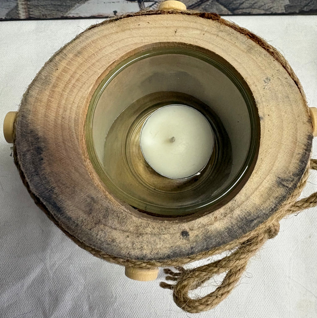 Bark Candle Holder with Deer or Cherub Cutout Design