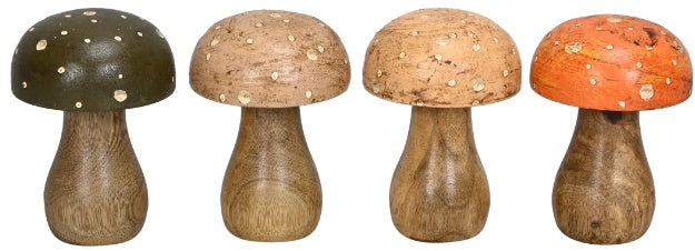 Set of 4 x Different Coloured 10cm Wooden Mushrooms