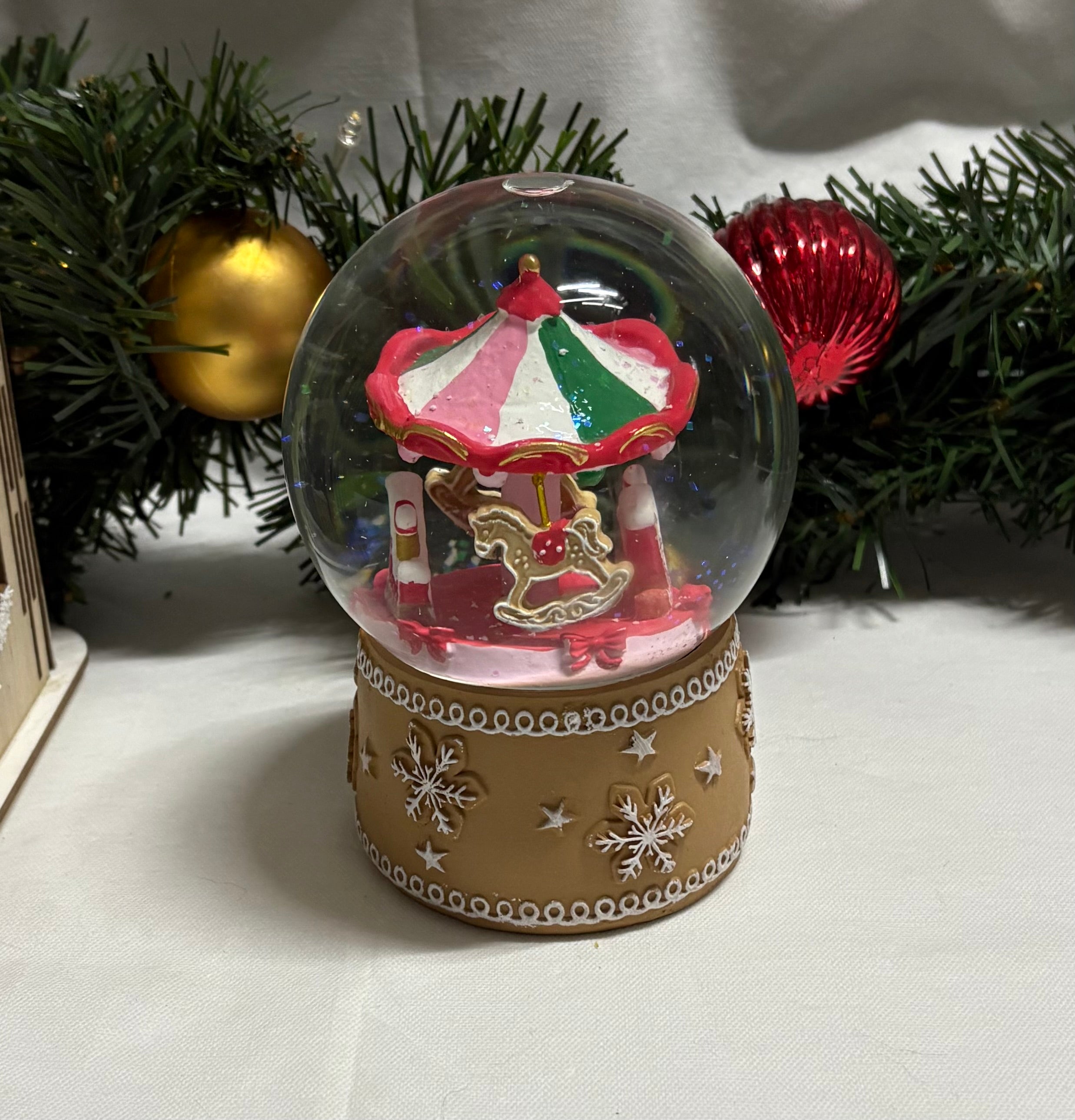Beautiful Medium Sized Carousel Gingerbread Base Snow Globe
