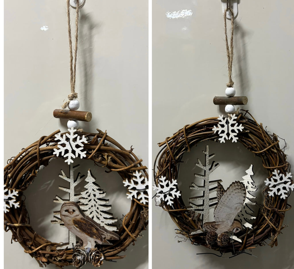White Winged Owl Mini Hanging Wreath - 2 Designs