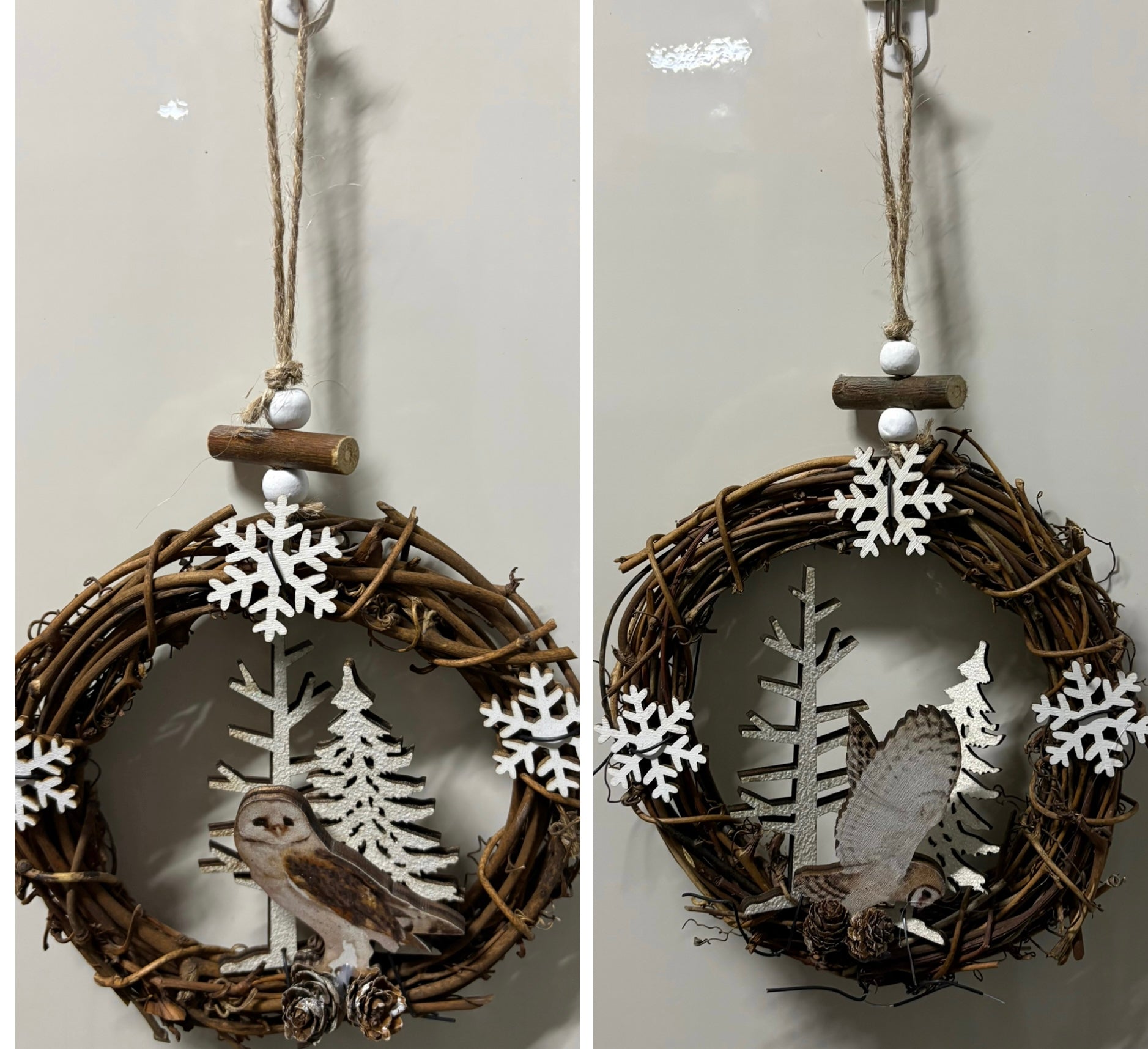 White Winged Owl Mini Hanging Wreath - 2 Designs