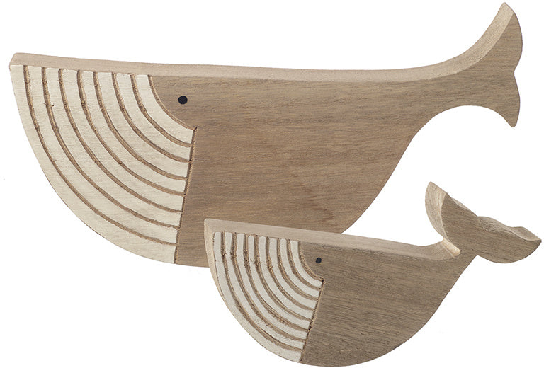 Set of 2 Wooden Whale Decorations
