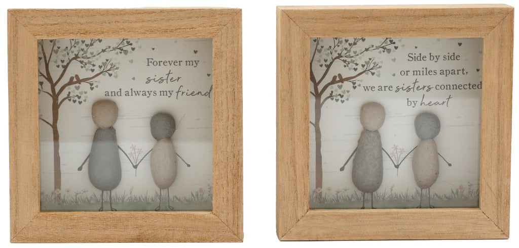 Pair of Wooden Pebble Sister Plaques, 12cm
