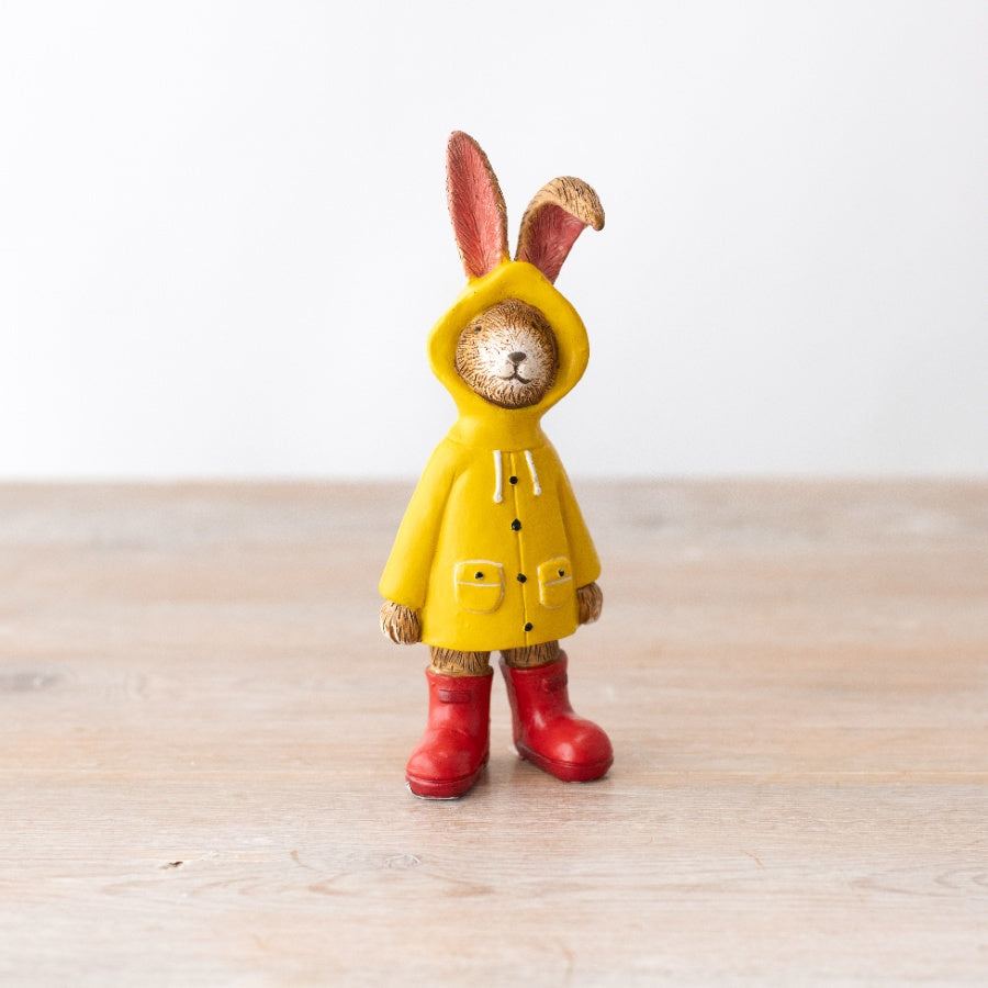 Standing Brown Raincoat Bunny Rabbit Hare Figure Ornament