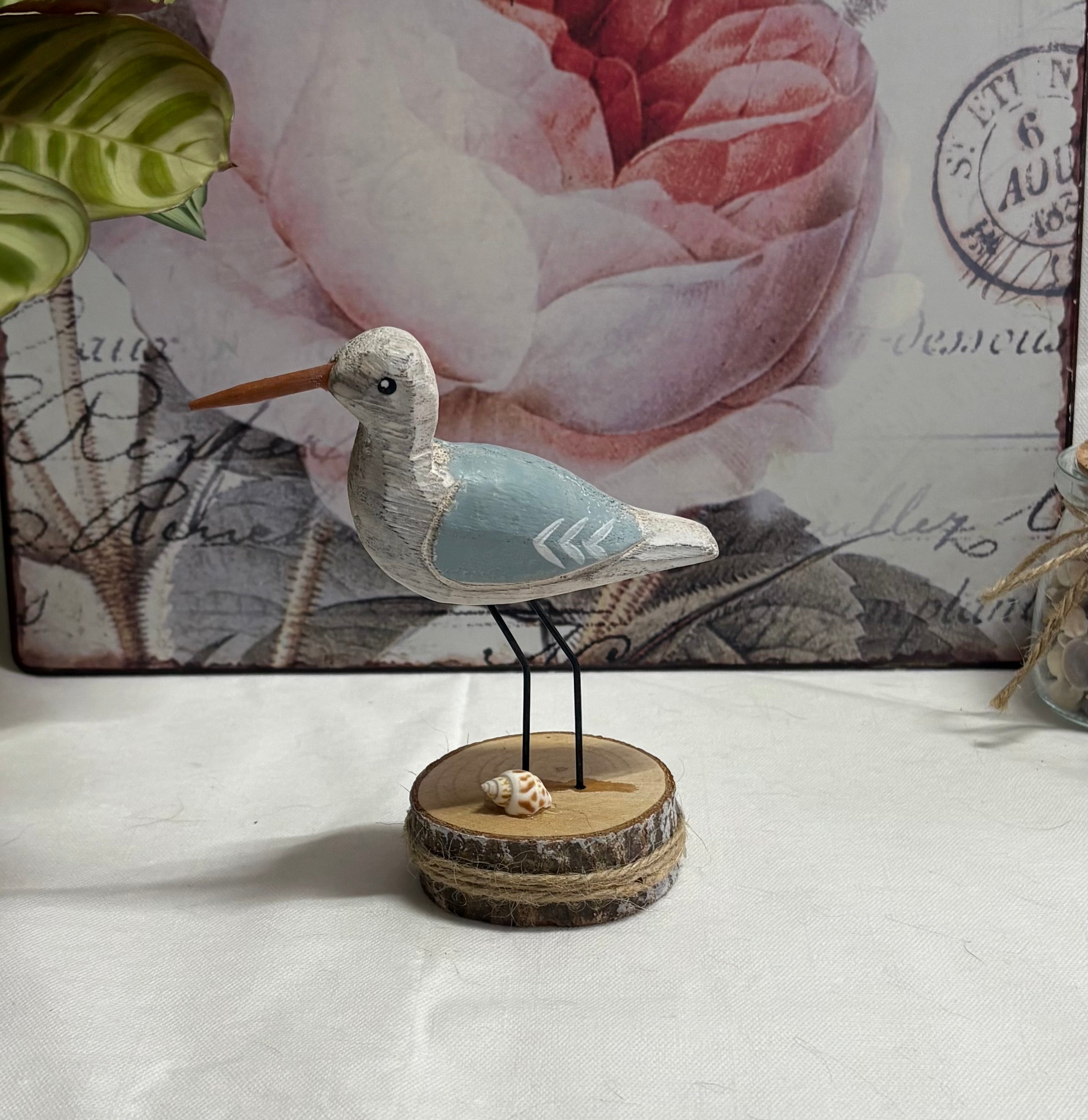 Grey Wooden Bird on Base Ornament, 13cm