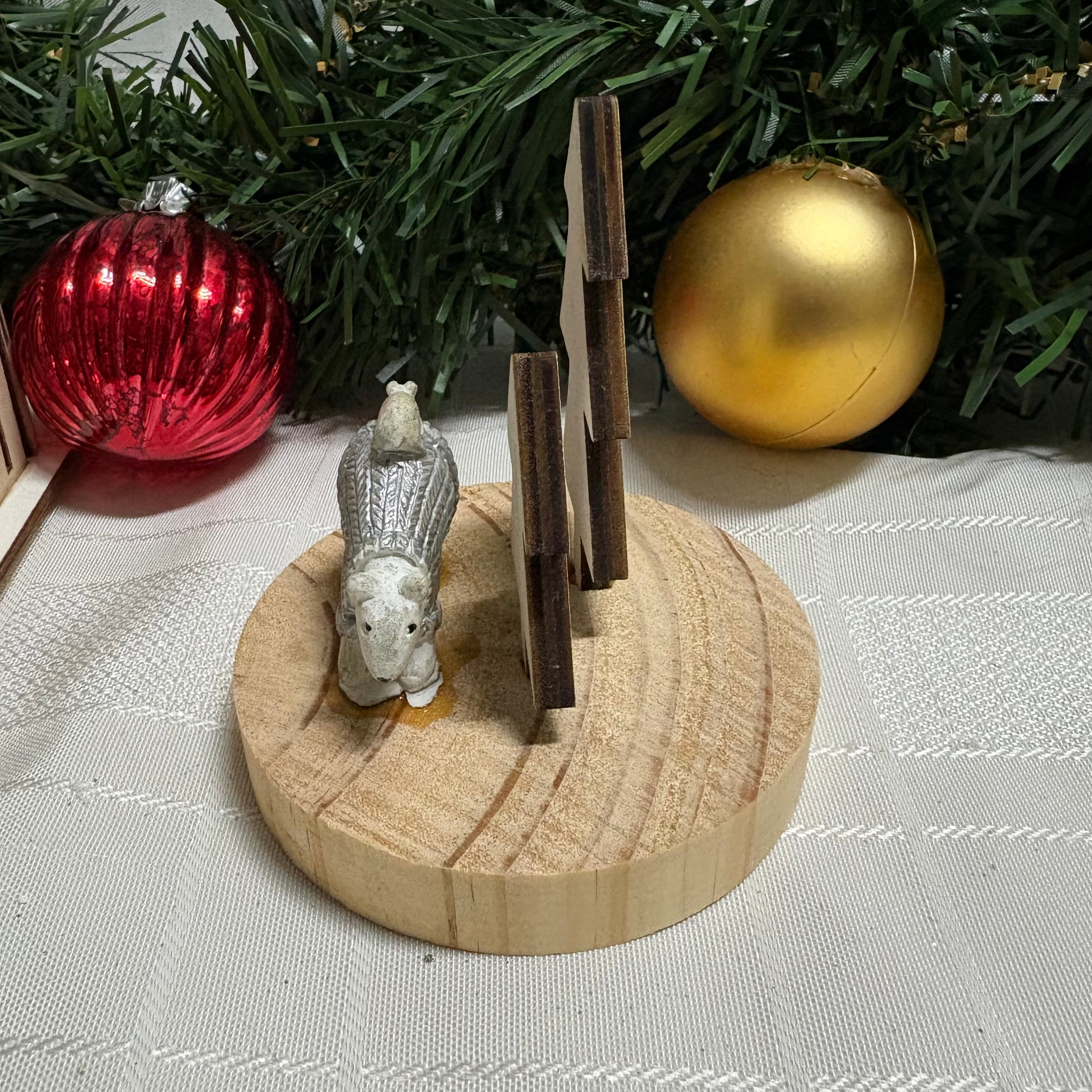 Small Polar Bear on Wooden Base Ornament