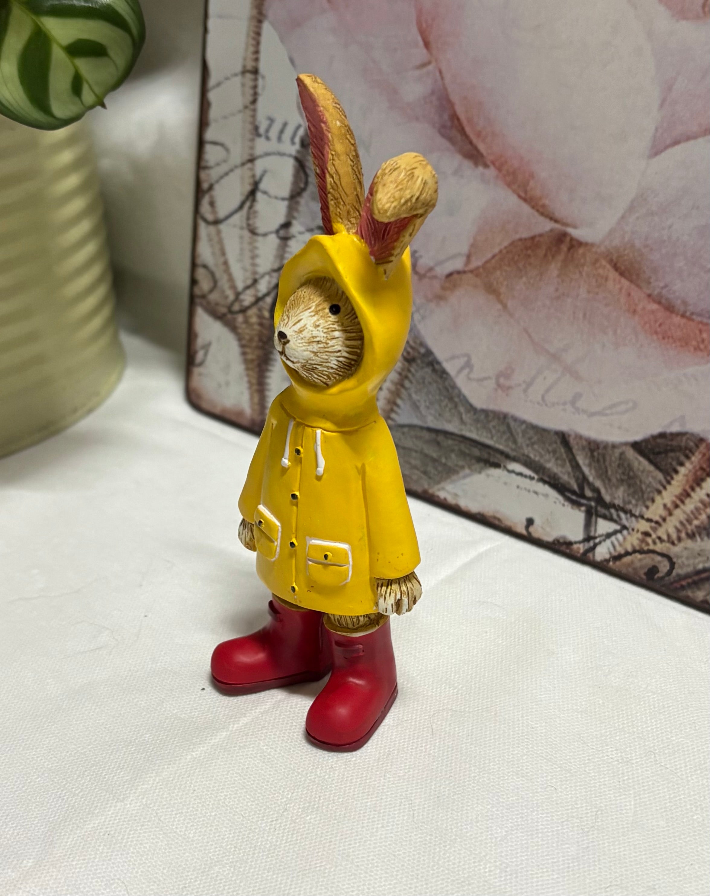 Standing Brown Raincoat Bunny Rabbit Hare Figure Ornament