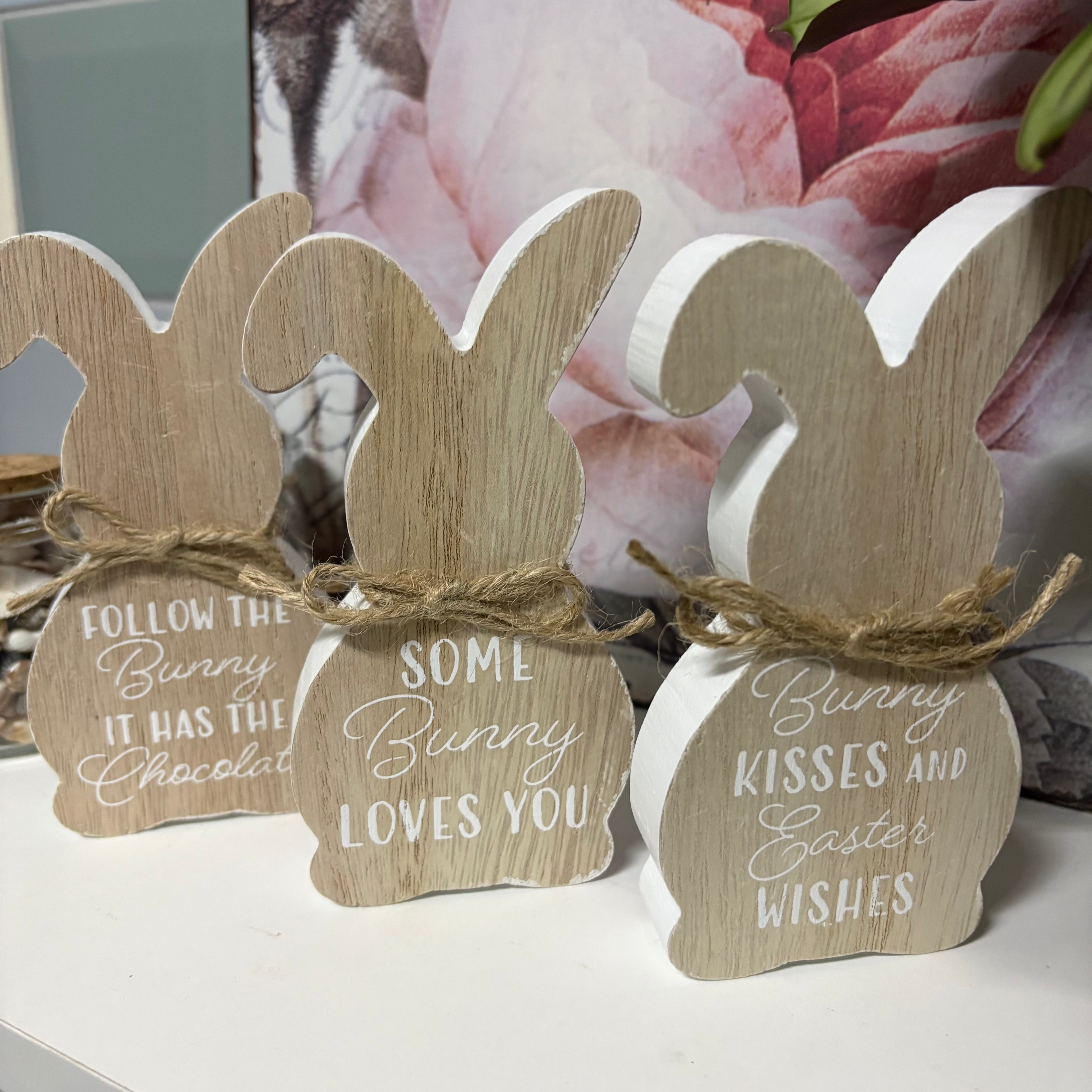 Set of 3 x Wooden Bunny Ornaments