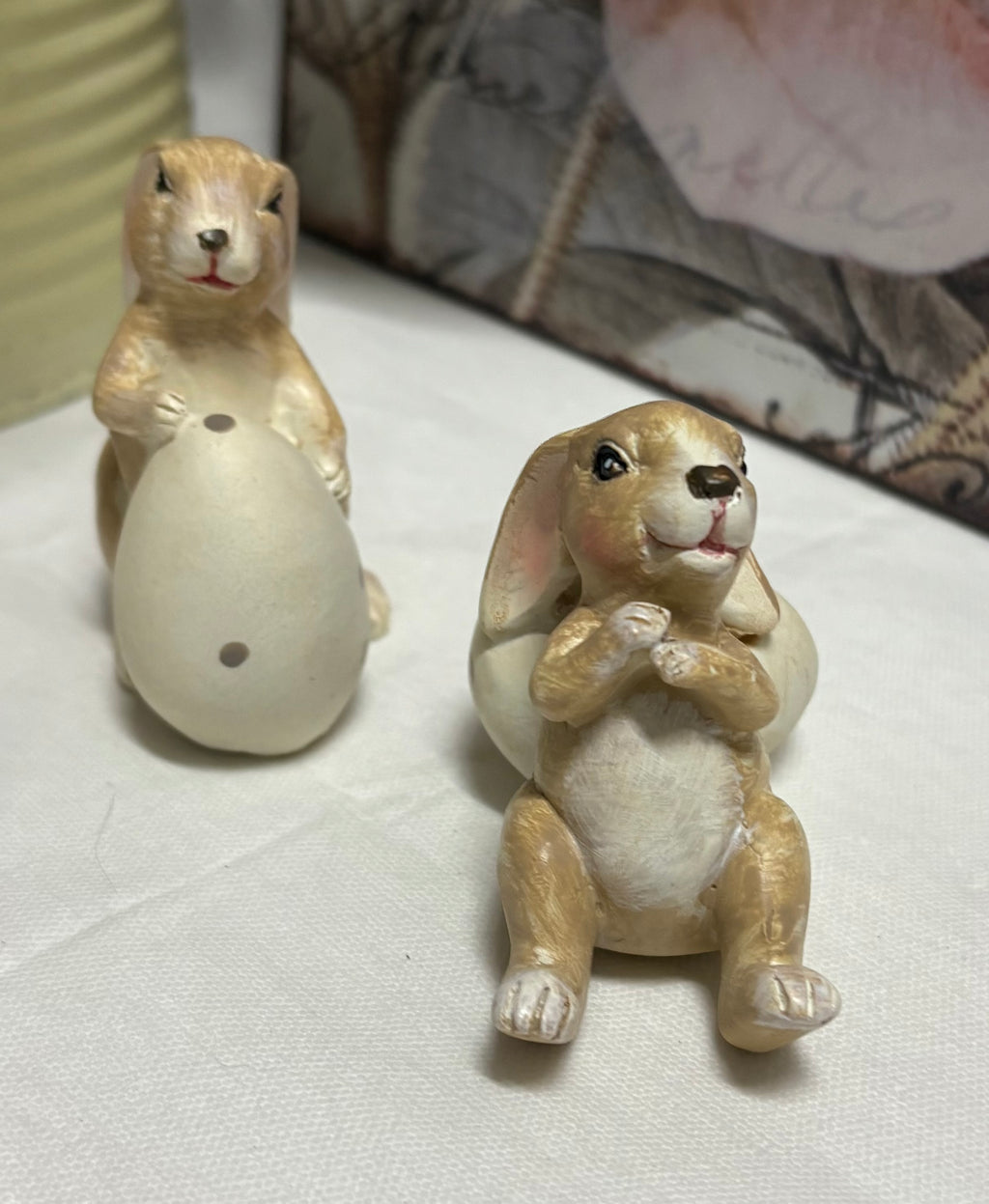 Pair of Lazy Bunny With Egg Ornaments