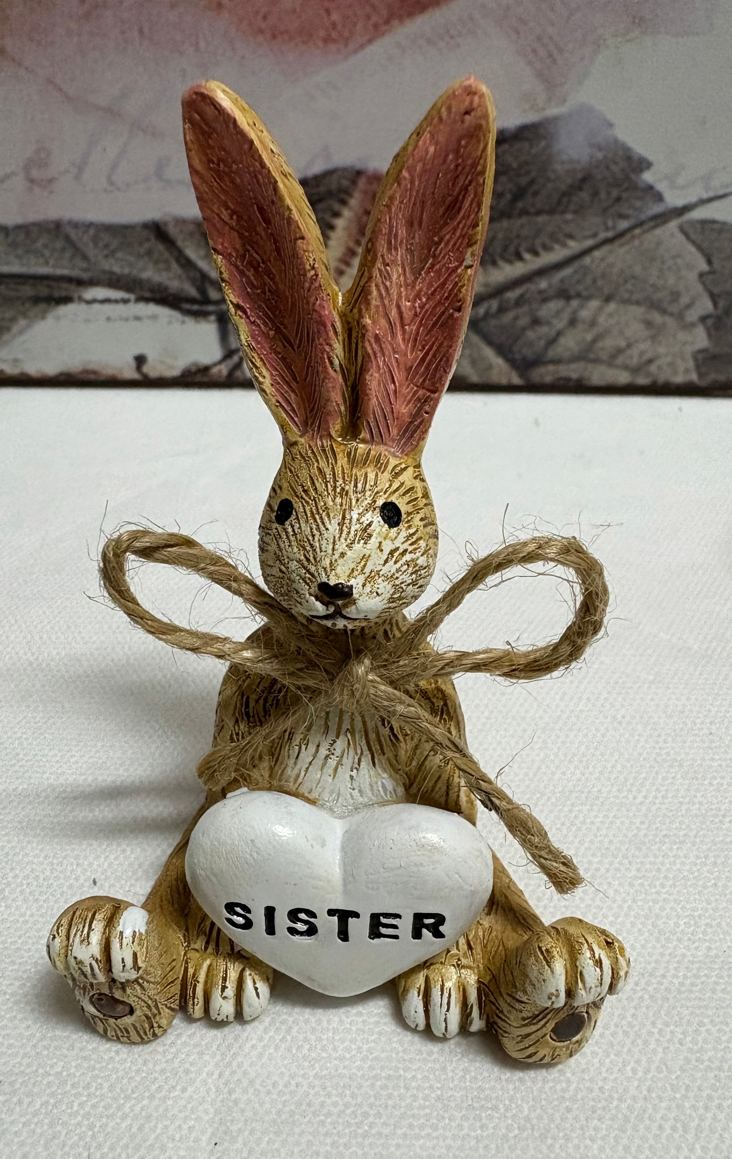 Sitting Brown Bunny with Sister Heart Figure Ornament