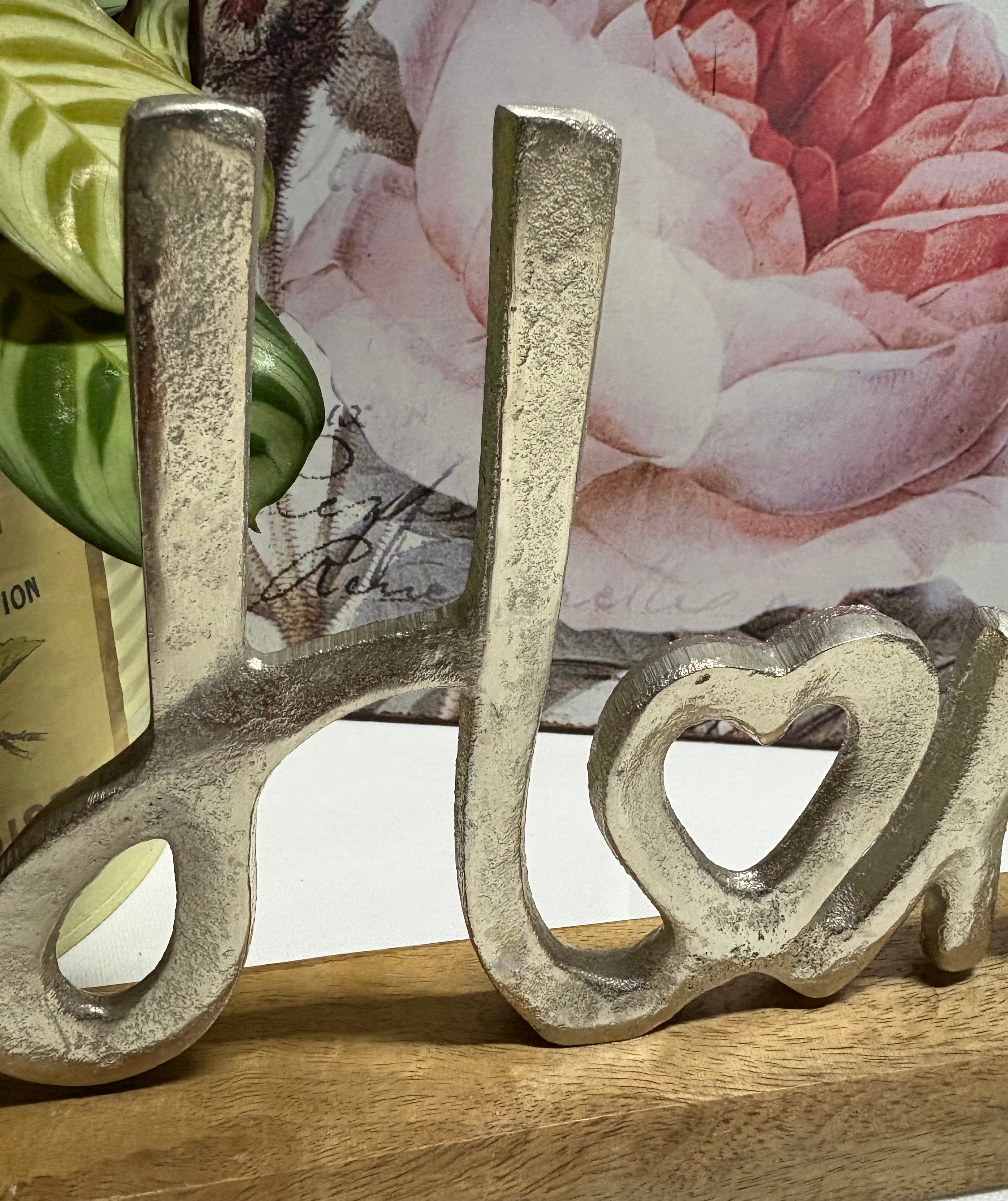 Home Metal Sign on Wooden Base