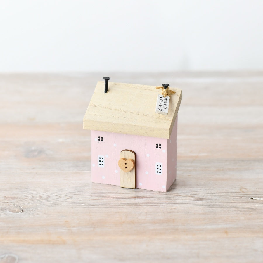 Pink Wooden 'Made with Love' House Ornament, 8cm