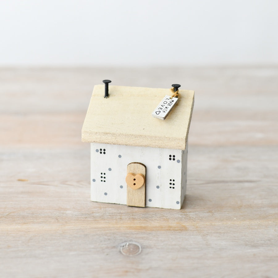 White Made with Love Wooden House Ornament, 8cm