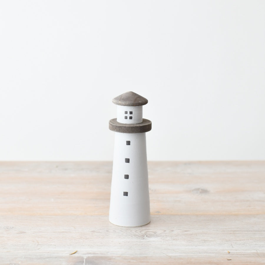 Wooden White Light House Ornament, 15cm