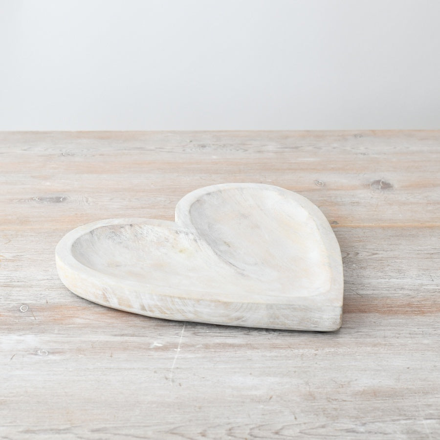 White Wooden Heart Dish, 26cm