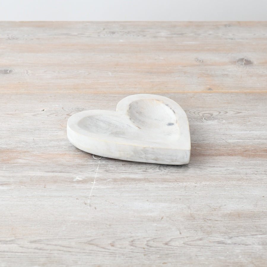 White Wooden Heart Dish, 15cm