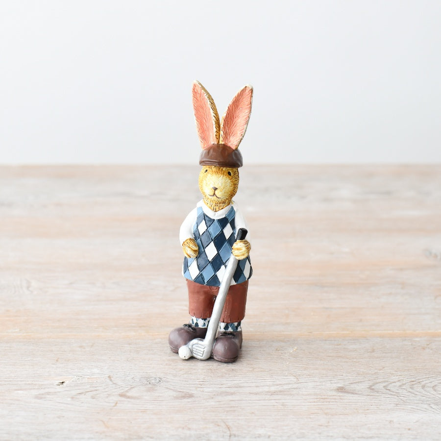 Standing Brown Golfer Bunny Hare Rabbit Figure Ornament