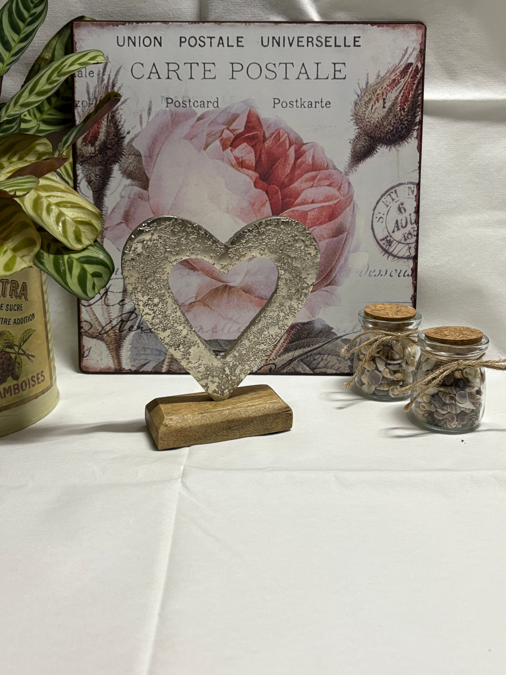 Hammered Metal Heart on Wooden Block Ornament