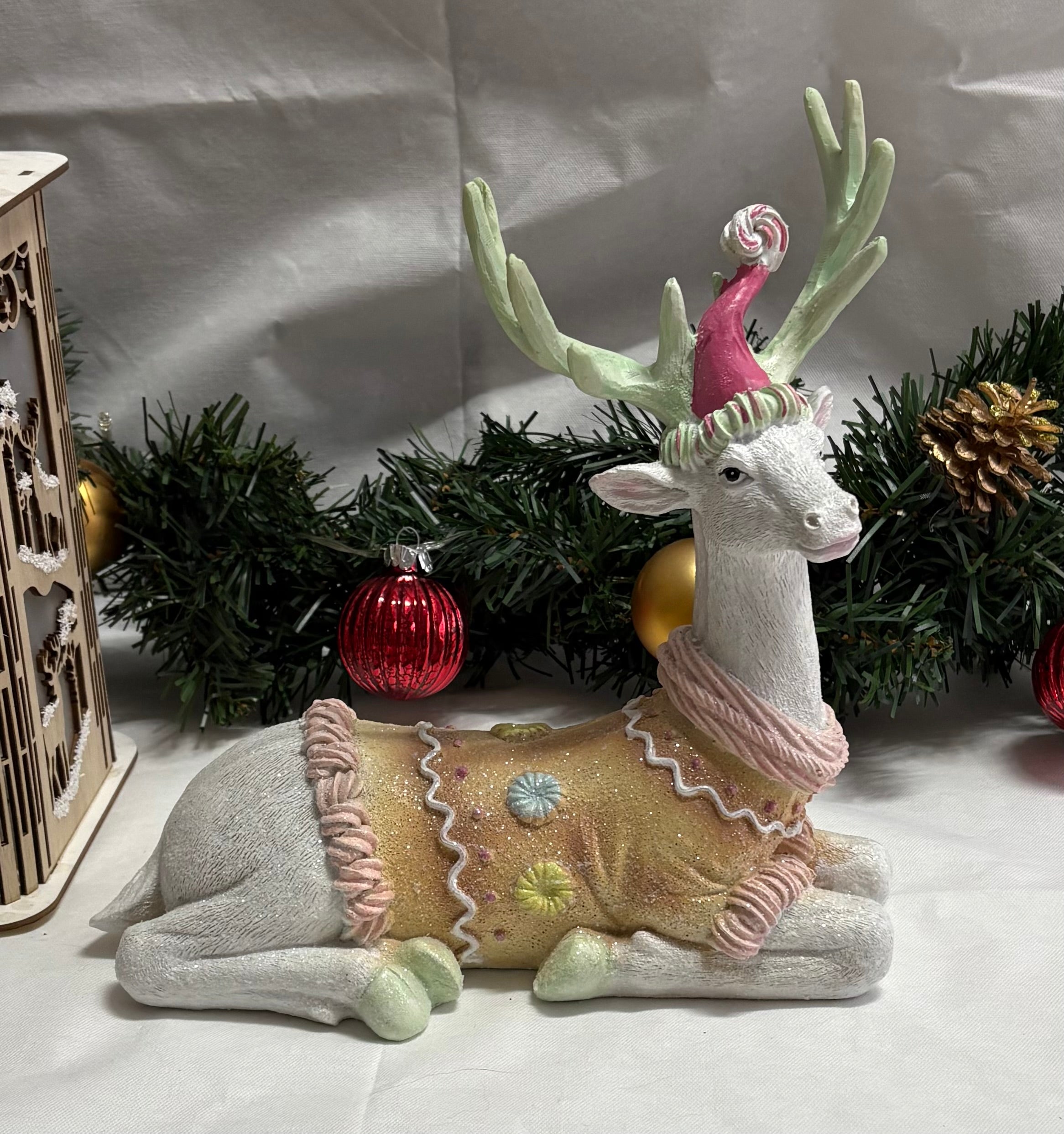 Pastel Large Resin Christmas Stag Ornament