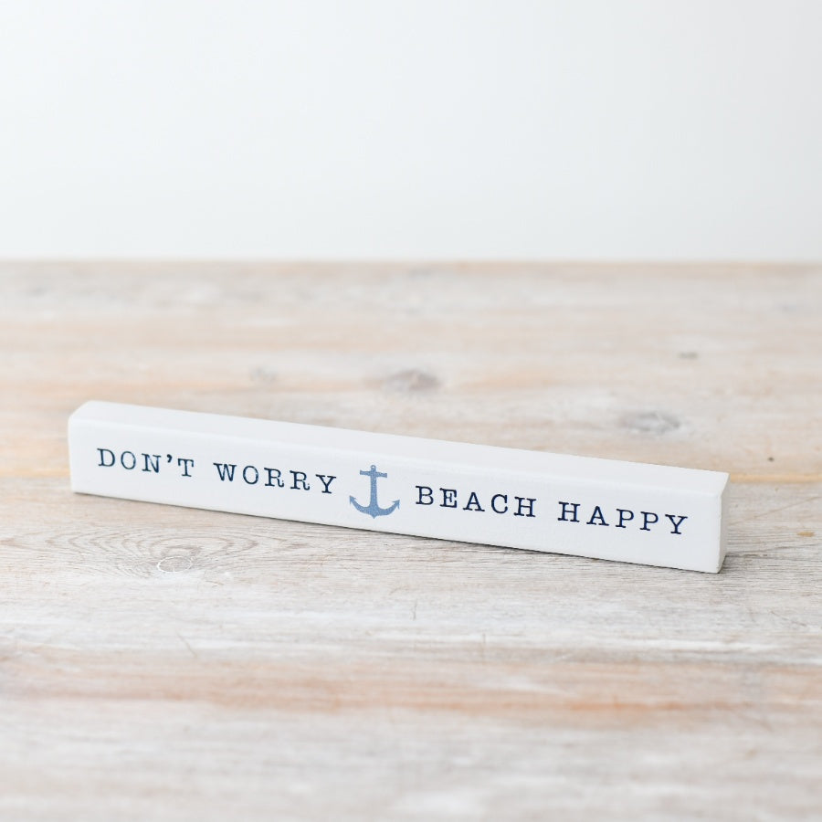 Don't worry Beach Happy Wooden Block Deco, 24cm