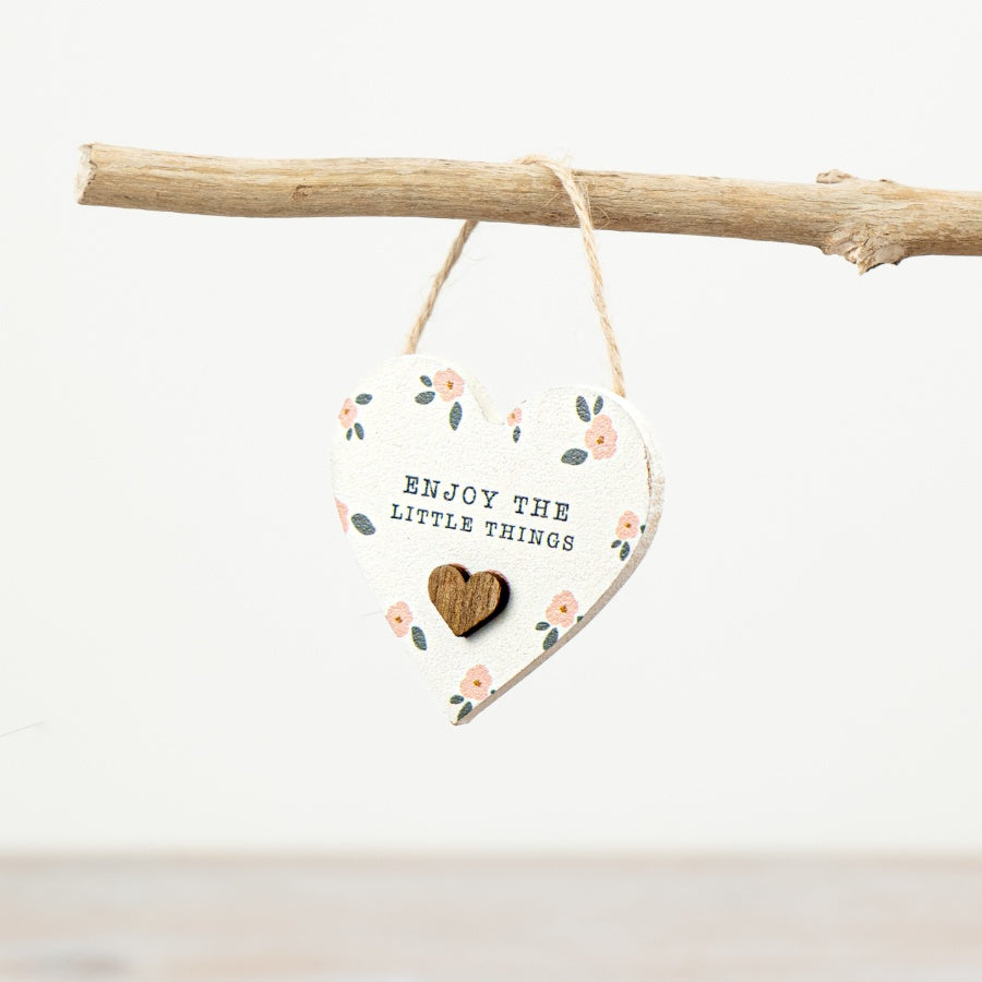 Enjoy The Little Things Heart Shaped Wooden Hanger, 6cm