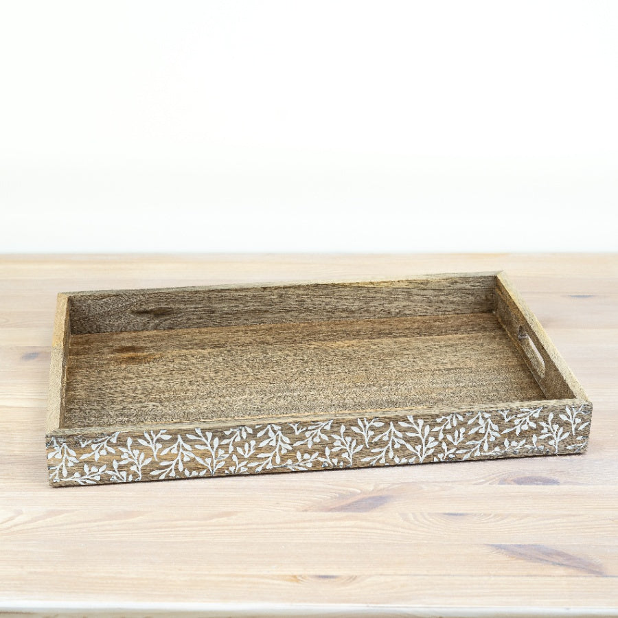Flower Design Decorative Wooden Tray, 45cm