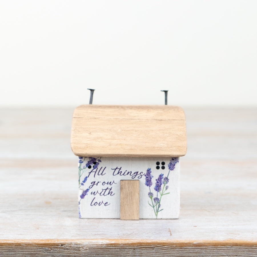 Flower Wooden House - "All Things Grow with Love", 8cm