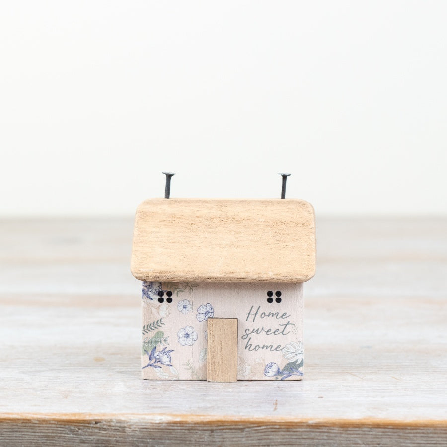 Flower Wooden House Ornament - "Home Sweet Home", 8cm