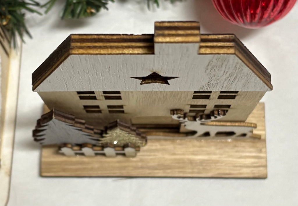 Neutral Wooden House, Christmas Decoration, 18cm