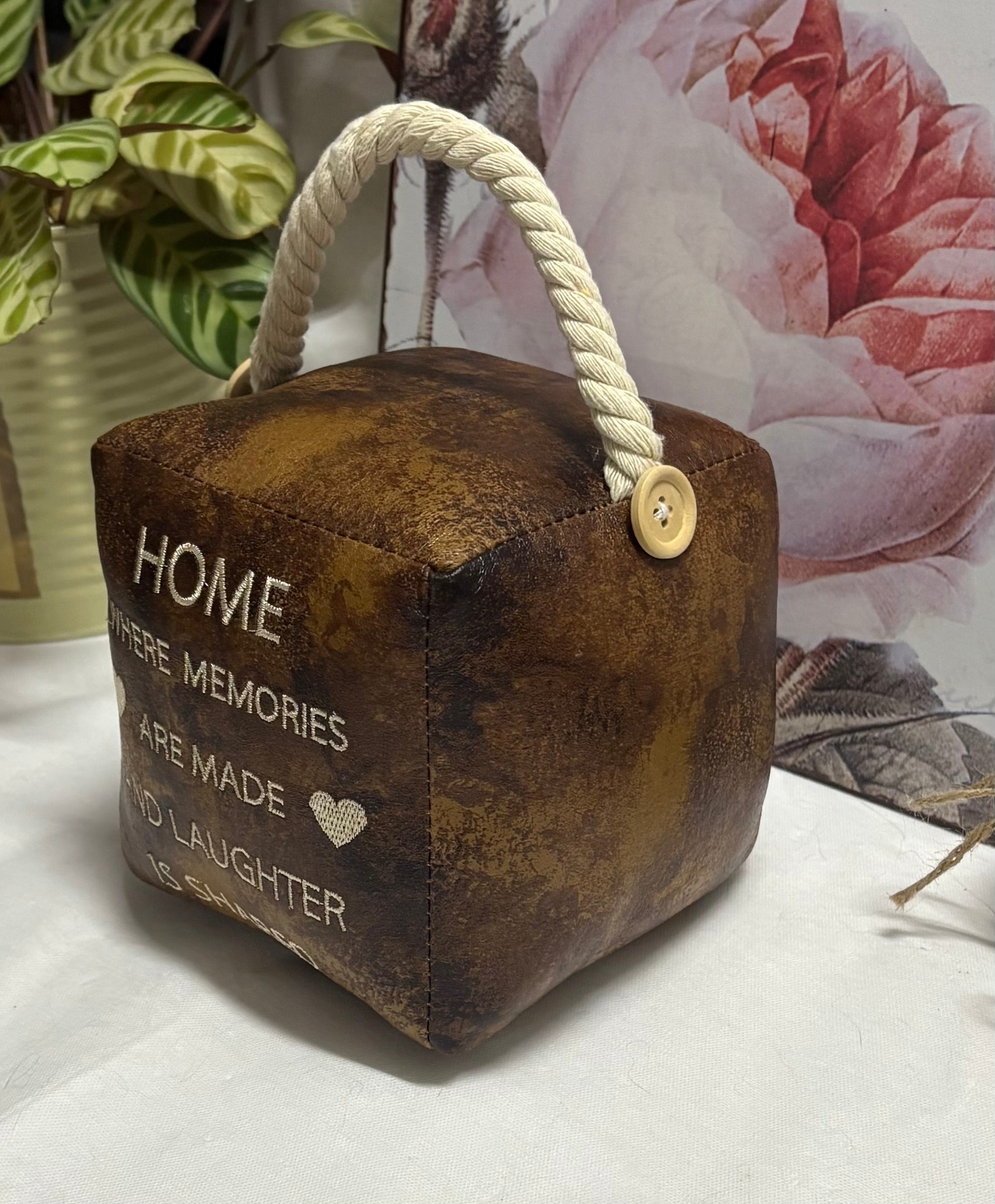 Faux Leather Memories Cube Doorstop