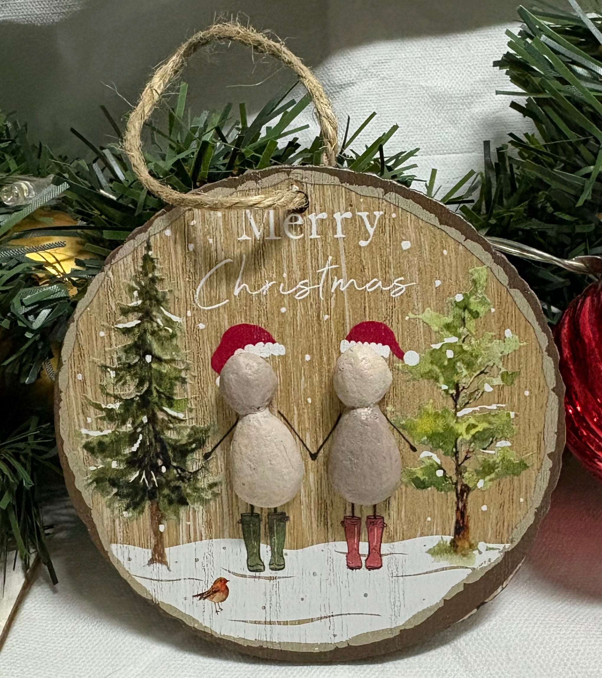 10cm Pebble Xmas Hanging Plaque