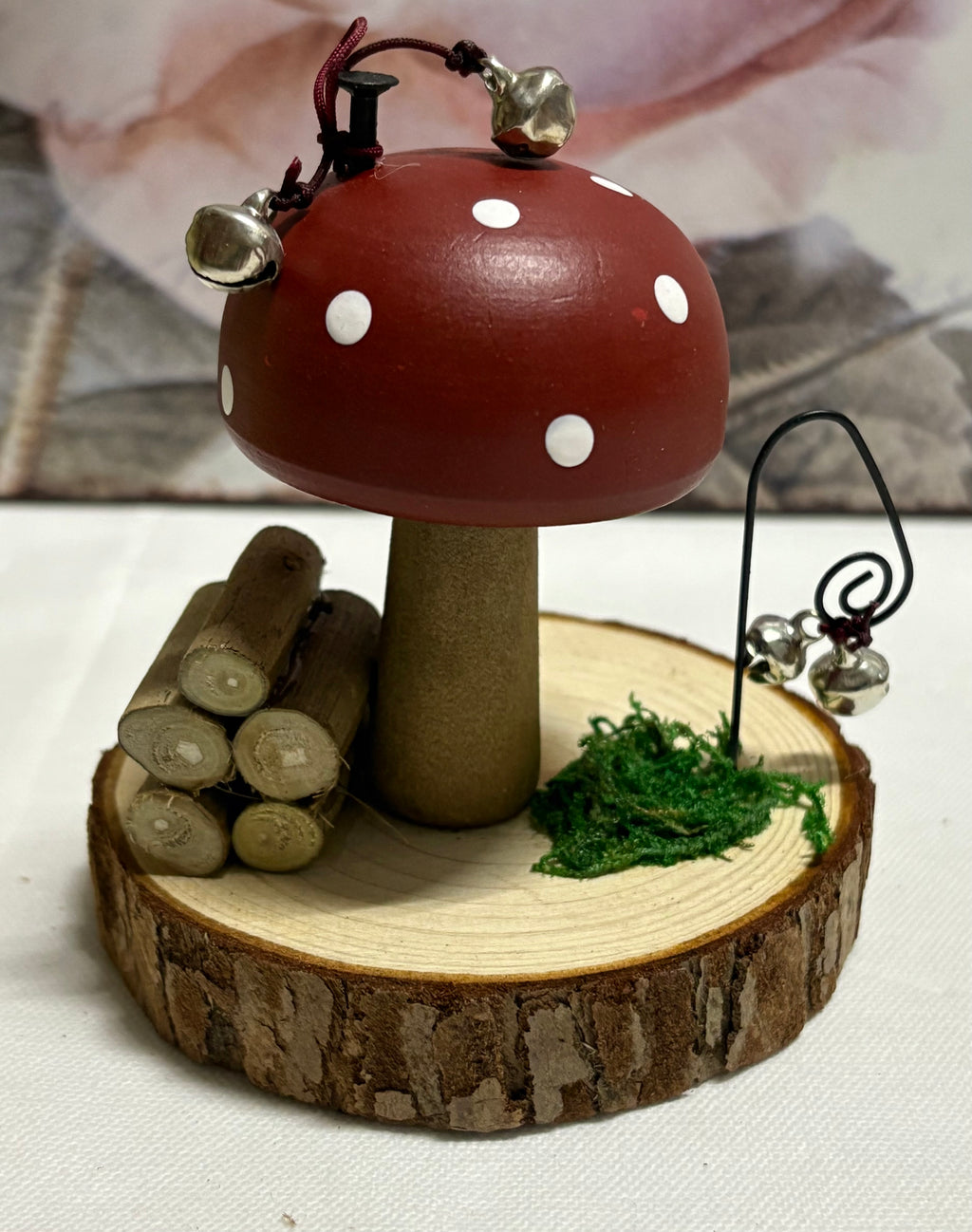 Toadstool House on Wood Ornament Decoration