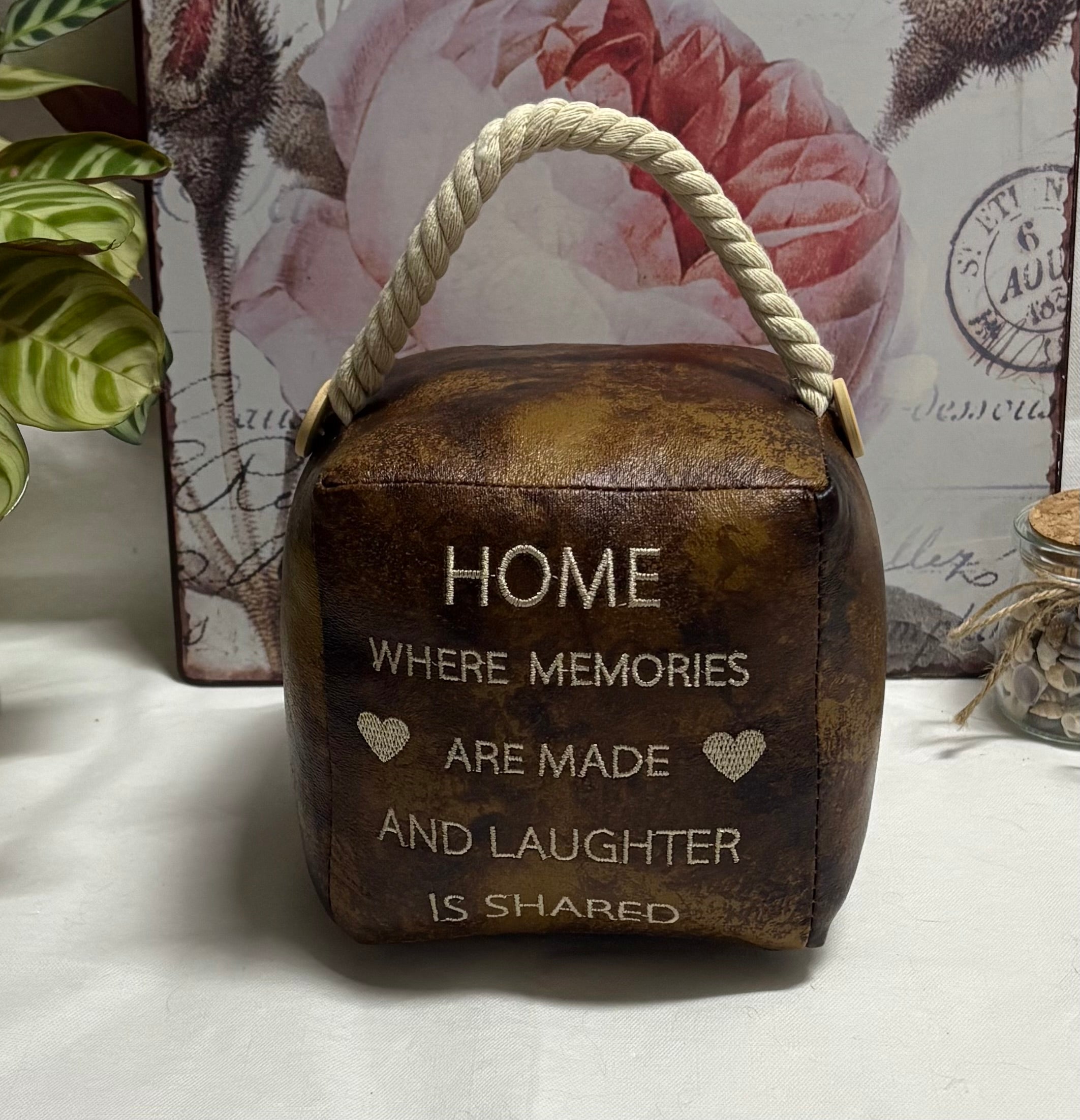 Faux Leather Memories Cube Doorstop